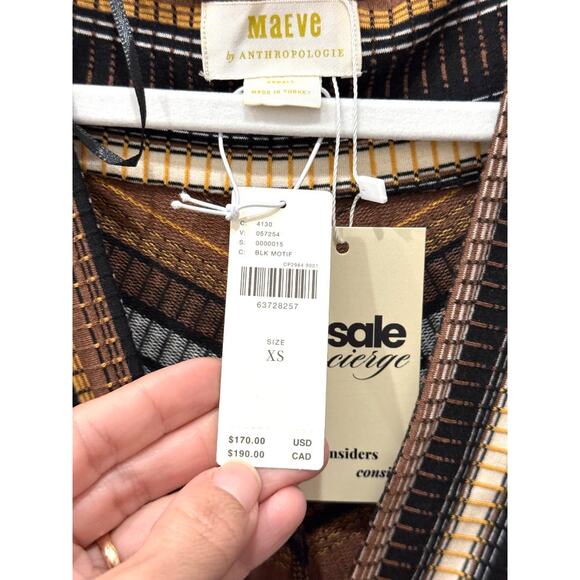 NWT Maeve by Anthropologie Striped Wrap Midi Dress Brown Multi Women's Size XS - Picture 6 of 7